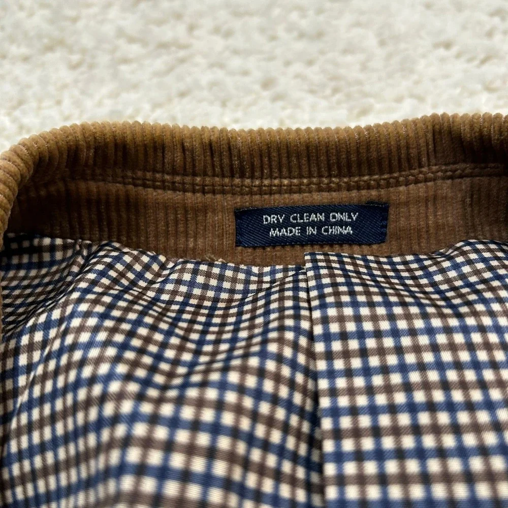 Saddlebred Corduroy Sport Coat Blazer 46L Brown Tan Two Button Gingham Lined